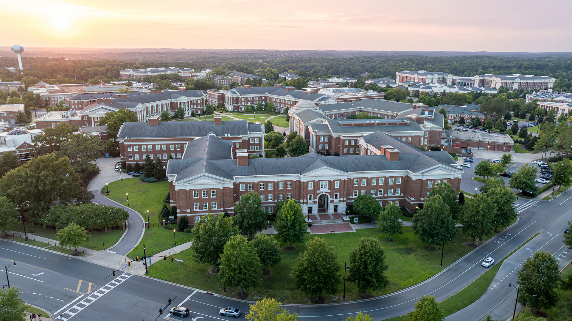 Engineering building on a bright cloudy day